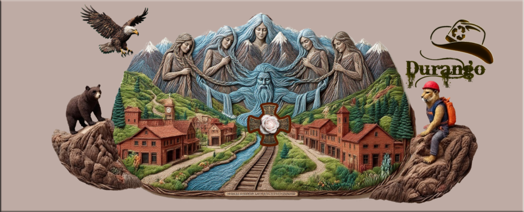 Graphic careation of Durango, the Animas River and the San Juan Mountains